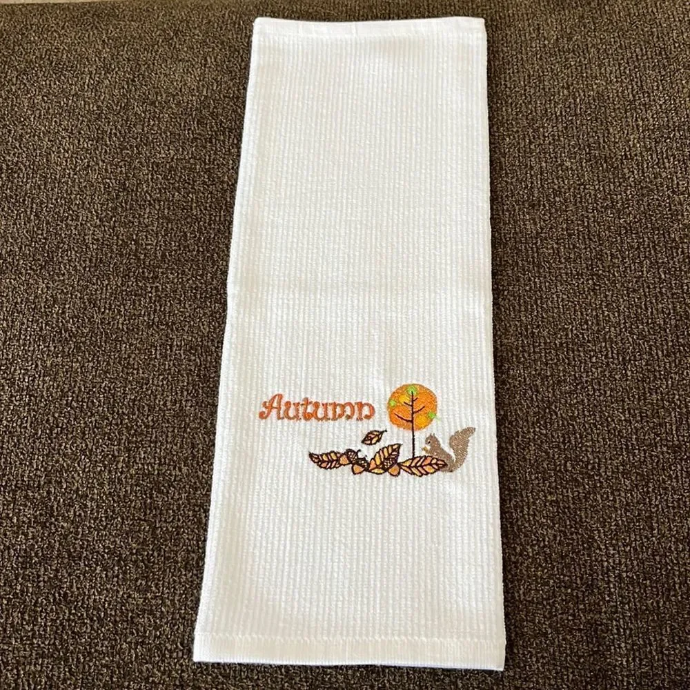 Autumn Custom Embroidered White Cotton Barmop Towel